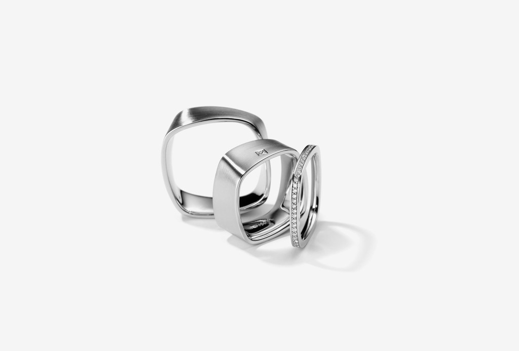 Ringe <em>Torsione</em>. Platin 950, Brillanten