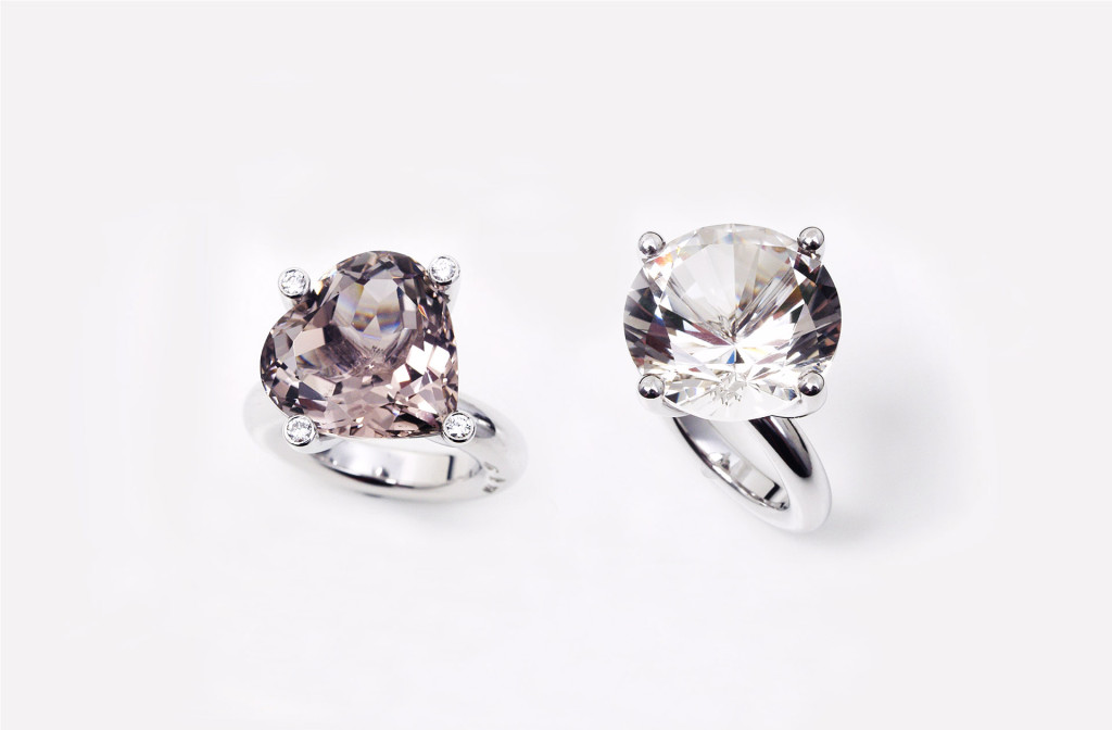 Ringe <em>Prinzessinnen-Ringe</em>. Platin 950, Bergkristall, Diamanten. MJC Winner 2011.